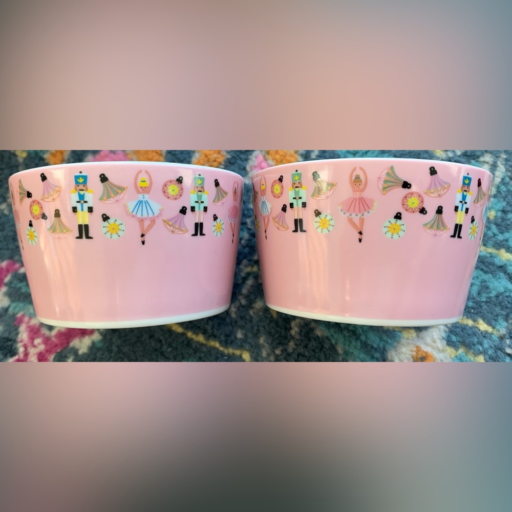 New - Ciroa Porcelain Celebrate Christmas, 2 Pink Nutcrack Ballerina Tidbit Bowl